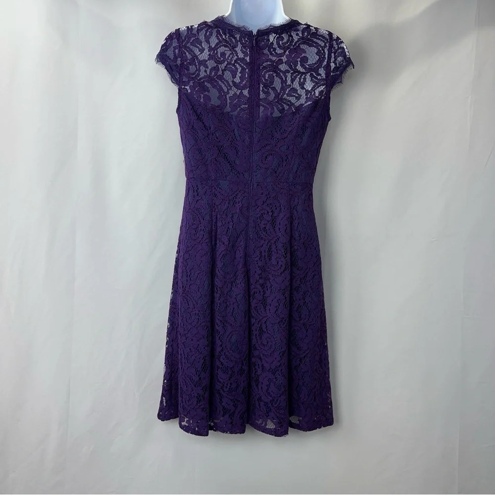 Adrianna Papell Deep Purple Lace Dress Size 4 Petite - Picture 6 of 8